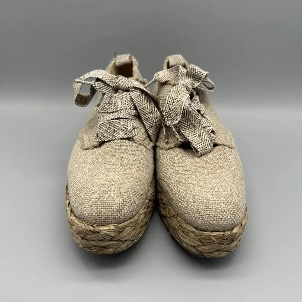 Pedro Garcia Gavi Platform Canvas Raffia Casual Espadrille Shoes Women's Sz US 9